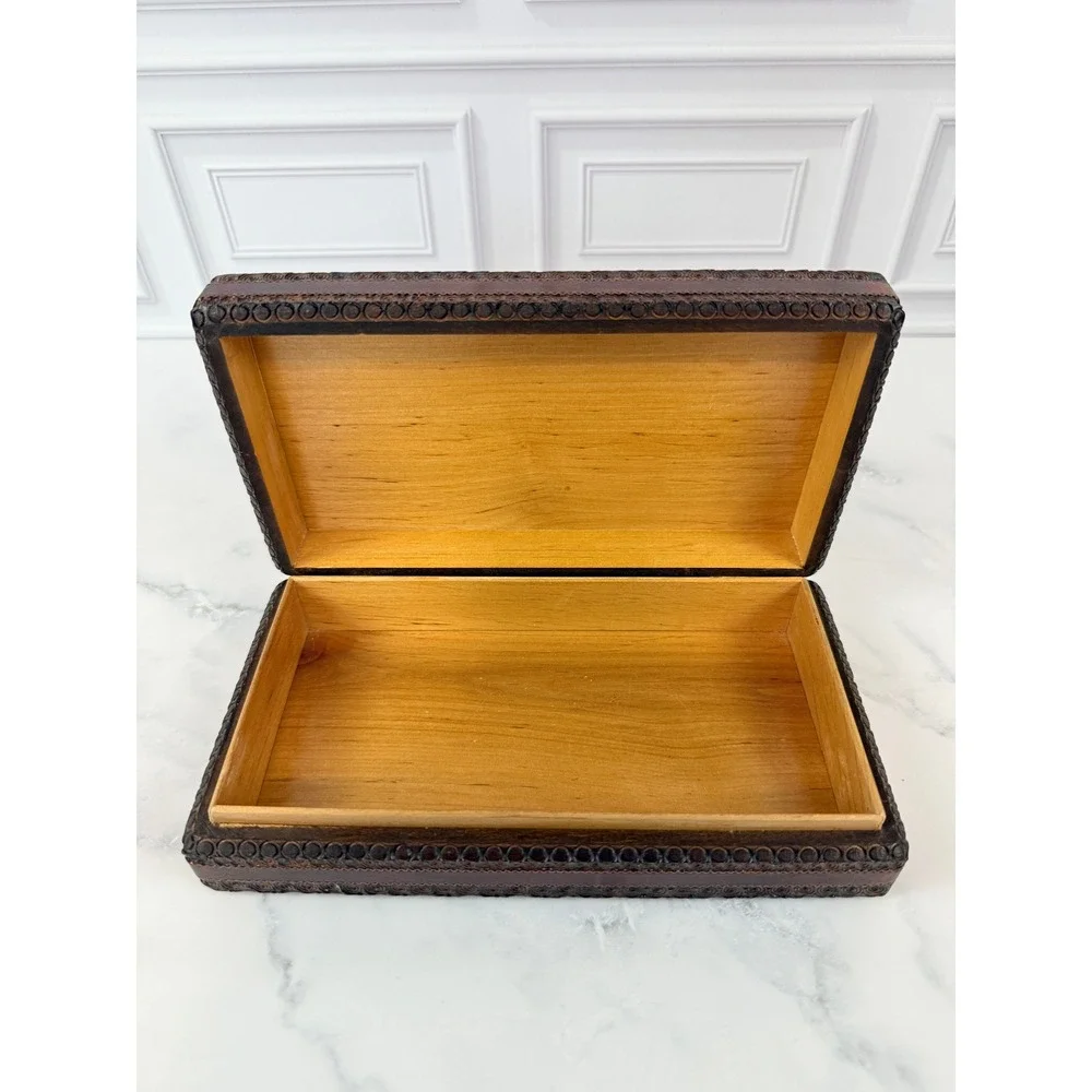 VTG Polish Carved Wooden Keepsake Box 8.5